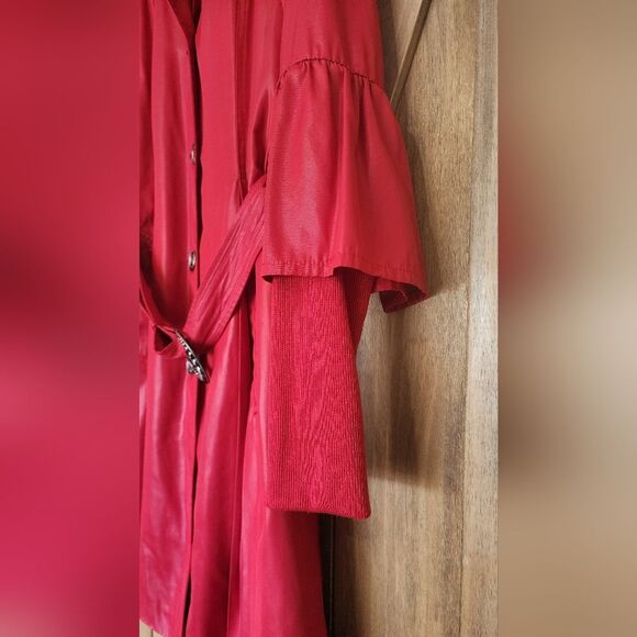 Vintage Rufuete Red Italian Trench Coat with ruffled sleeves size 50 - Picture 6 of 12